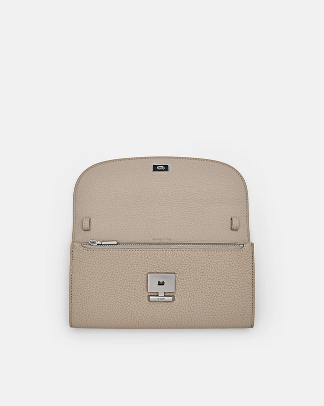 Embossed Leather Bi-Fold Long Wallet - Taupe