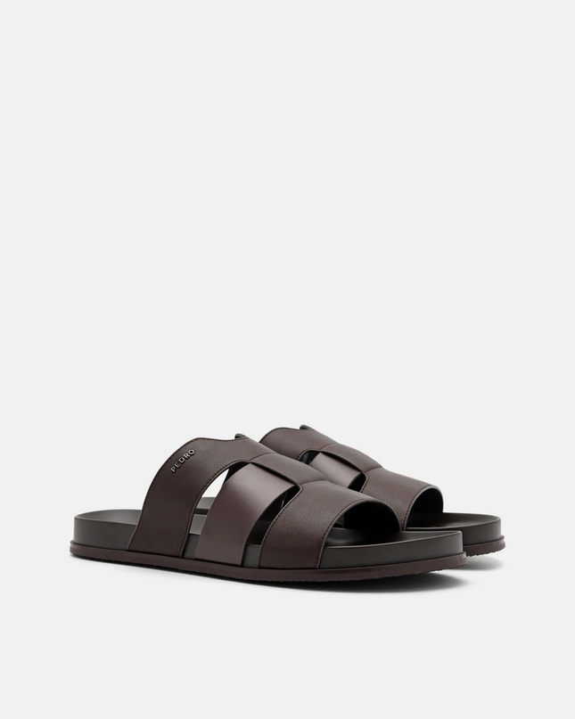 Woven Slide Sandals - Dark Brown