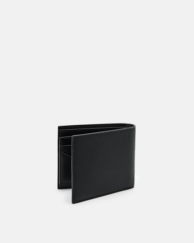 Embossed Leather Bi-Fold Wallet with Insert - Black