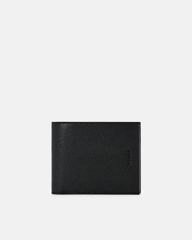 Embossed Leather Bi-Fold Wallet with Insert - Black