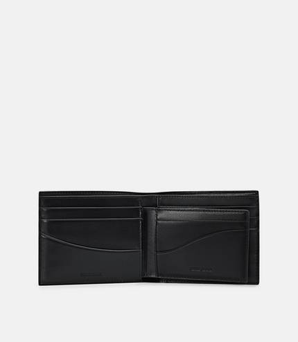Embossed Leather Bi-Fold Wallet with Insert - Black
