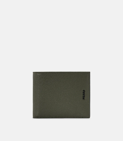 Embossed Leather Bi-Fold Wallet with Insert - Military Green