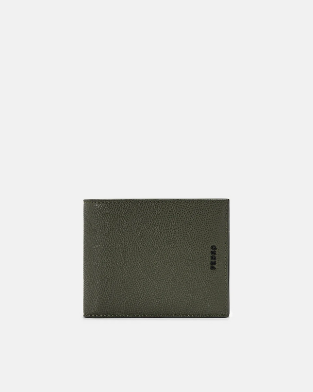 Embossed Leather Bi-Fold Wallet with Insert - Military Green
