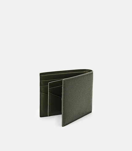 Embossed Leather Bi-Fold Wallet with Insert - Military Green