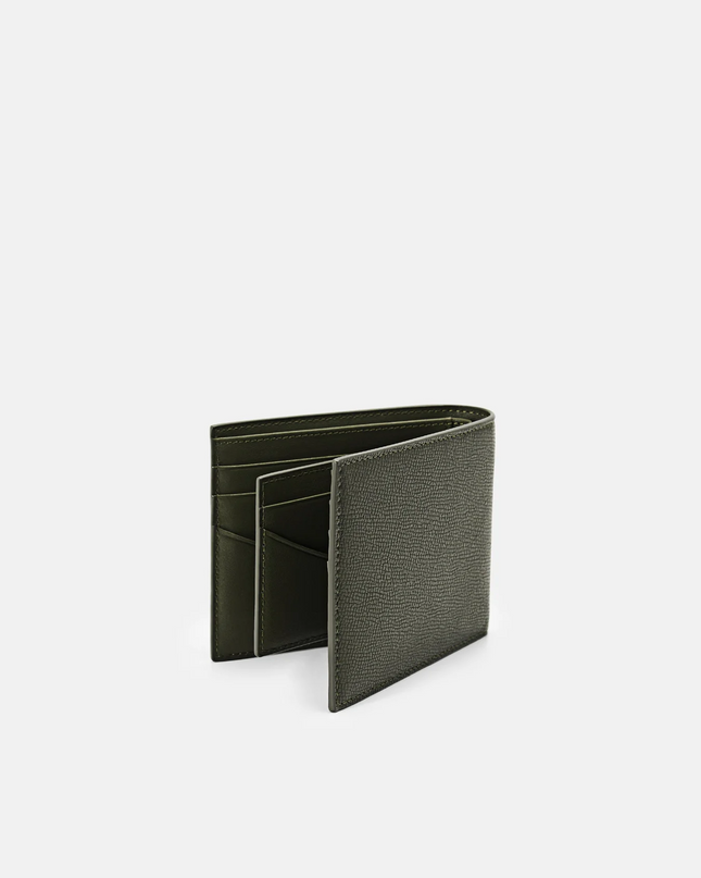 Embossed Leather Bi-Fold Wallet with Insert - Military Green