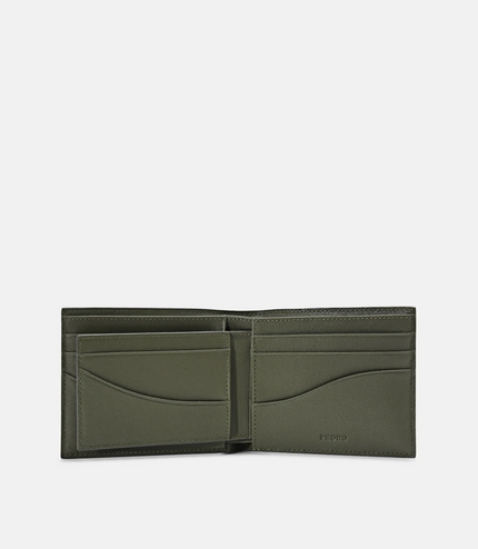 Embossed Leather Bi-Fold Wallet with Insert - Military Green