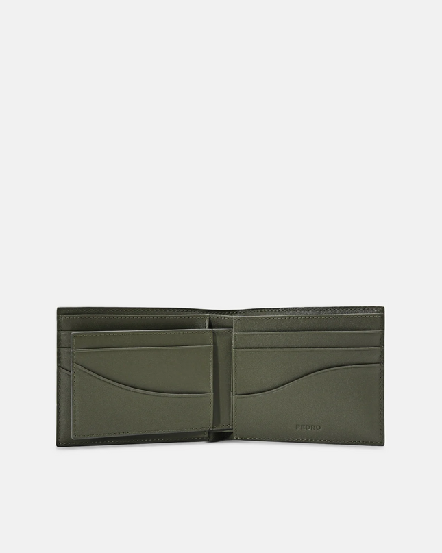Embossed Leather Bi-Fold Wallet with Insert - Military Green