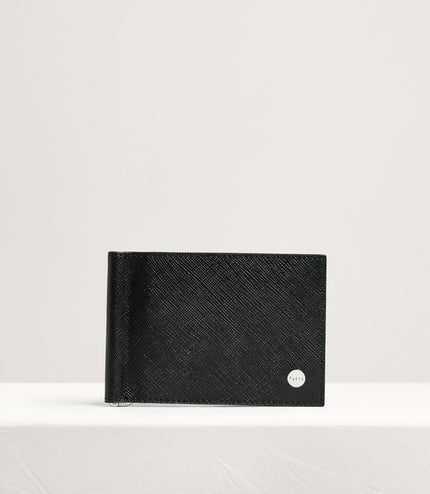 Leather Bi-Fold Money Clip Cardholder - Black