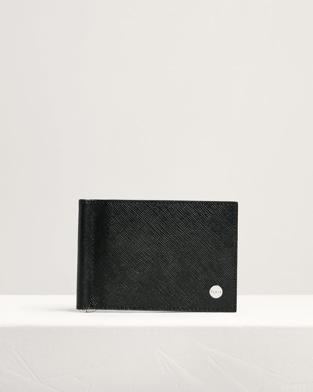 Leather Bi-Fold Money Clip Cardholder - Black