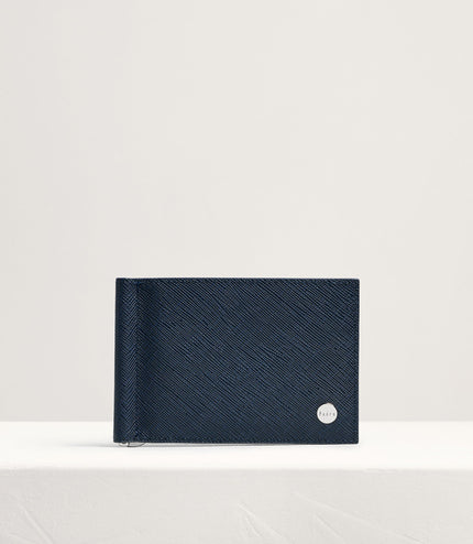 Leather Bi-Fold Money Clip Cardholder - Navy