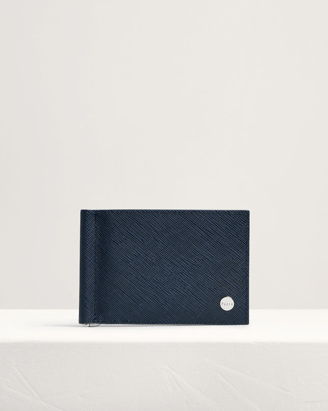 Leather Bi-Fold Money Clip Cardholder - Navy