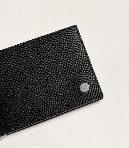 Leather Bi-Fold Money Clip Cardholder - Black