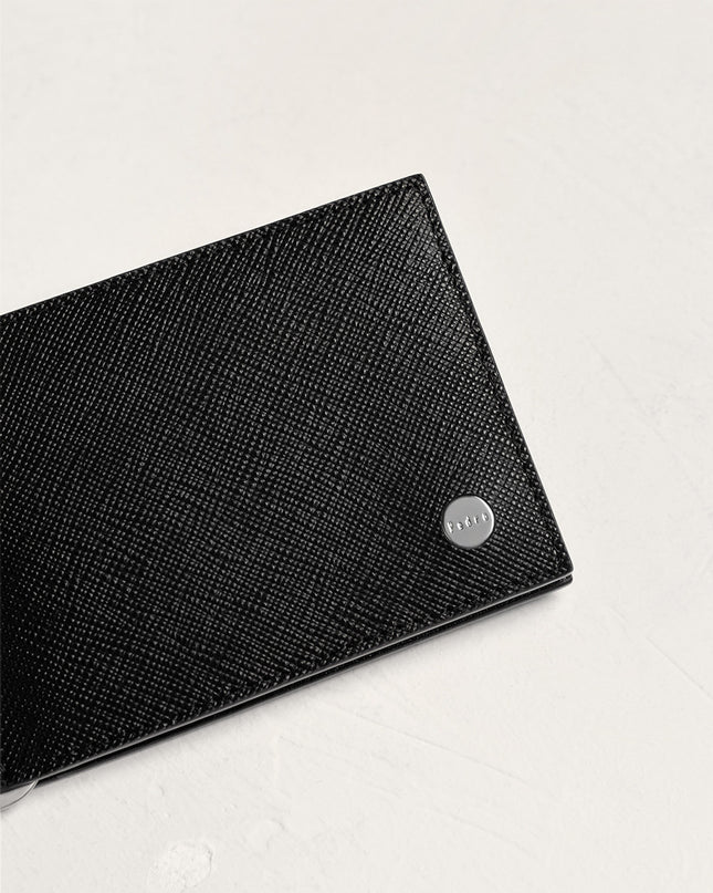 Leather Bi-Fold Money Clip Cardholder - Black