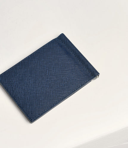 Leather Bi-Fold Money Clip Cardholder - Navy