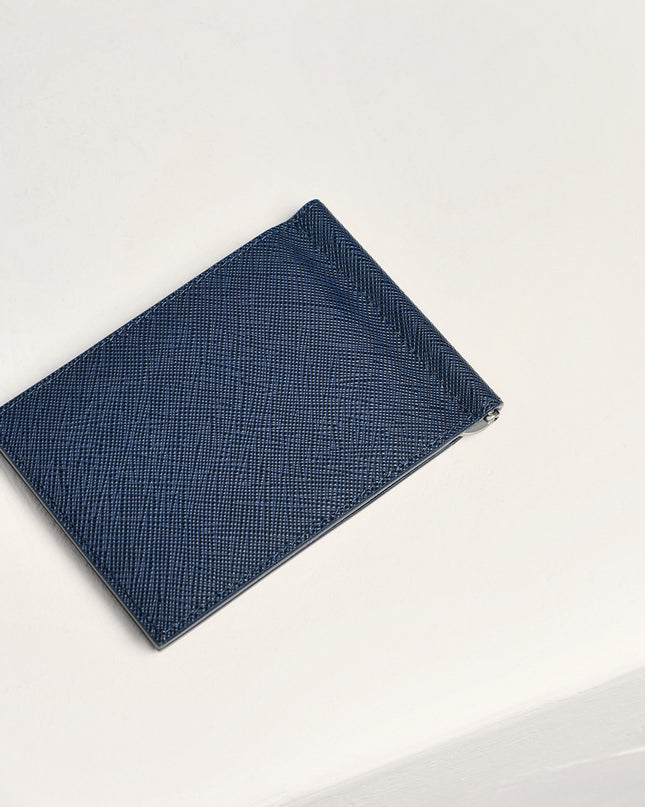 Leather Bi-Fold Money Clip Cardholder - Navy