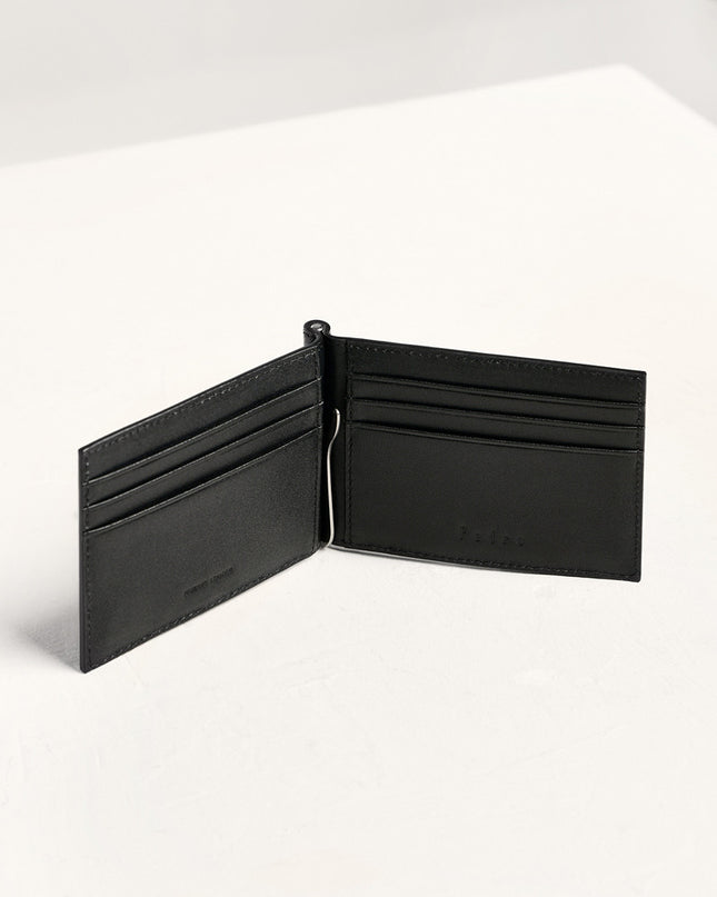 Leather Bi-Fold Money Clip Cardholder - Black