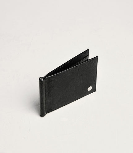 Leather Bi-Fold Money Clip Cardholder - Black