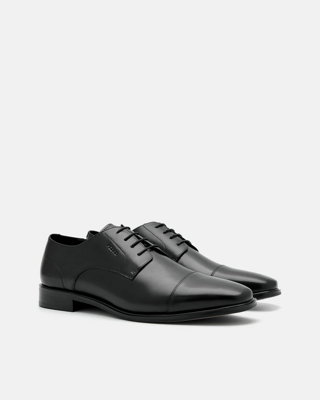 Burnished Leather Derby Shoes - Black