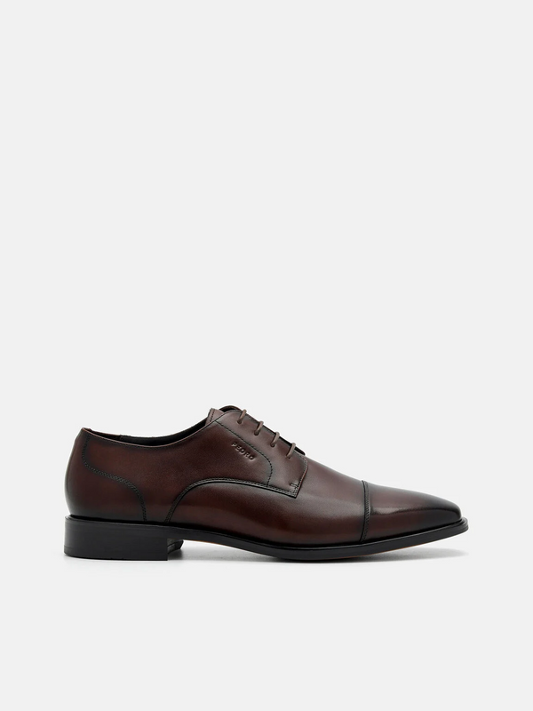 Burnished Leather Derby Shoes - Brown