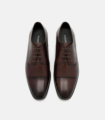 Burnished Leather Derby Shoes - Brown
