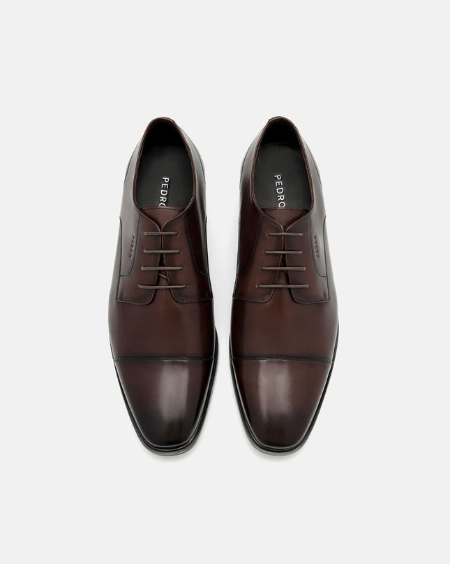 Burnished Leather Derby Shoes - Brown