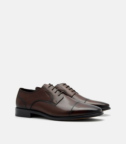Burnished Leather Derby Shoes - Brown