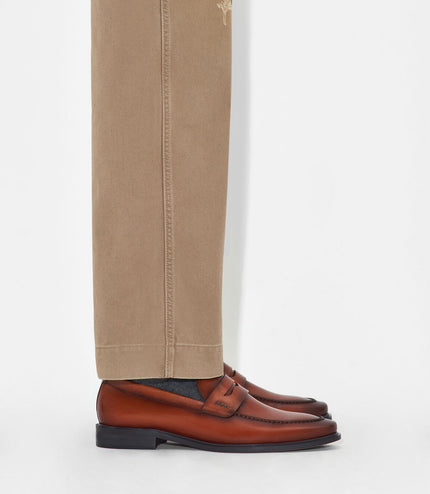 Burnished Leather Penny Loafers - Cognac