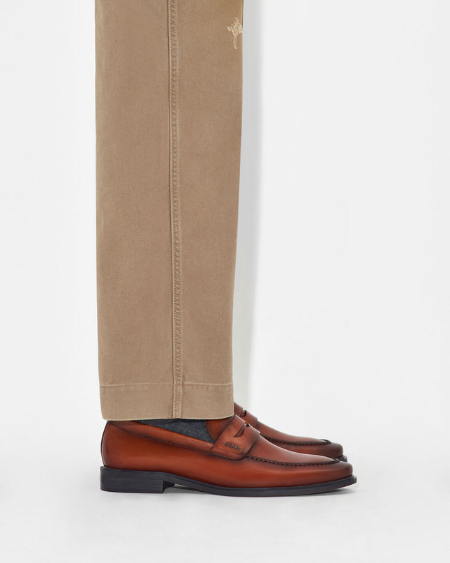 Burnished Leather Penny Loafers - Cognac