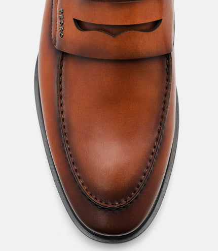 Burnished Leather Penny Loafers - Cognac