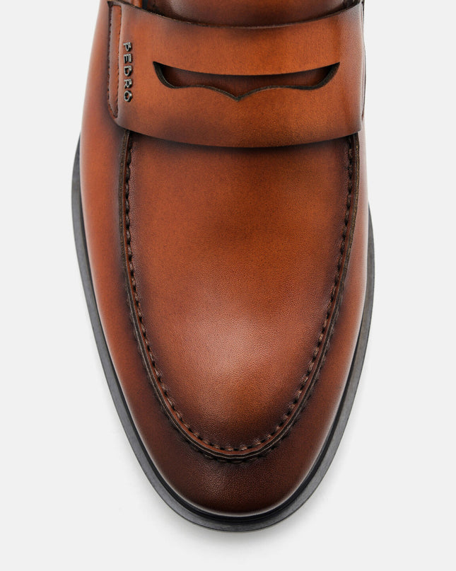 Burnished Leather Penny Loafers - Cognac