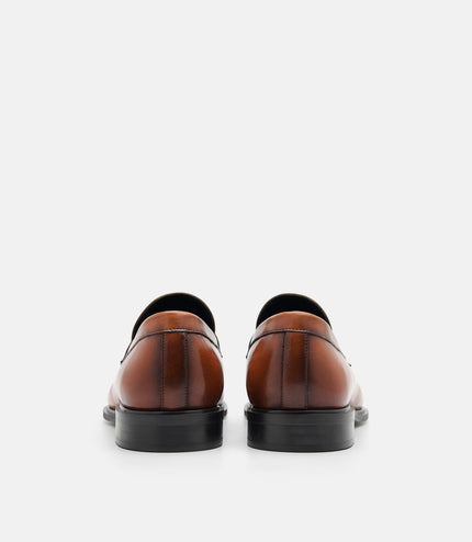 Burnished Leather Penny Loafers - Cognac