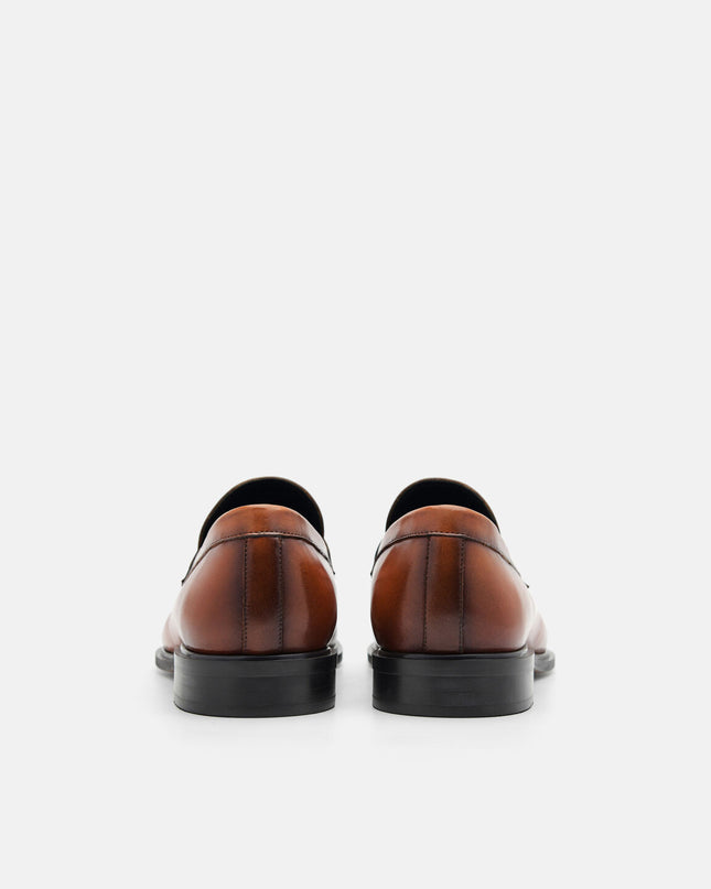 Burnished Leather Penny Loafers - Cognac