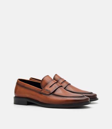 Burnished Leather Penny Loafers - Cognac
