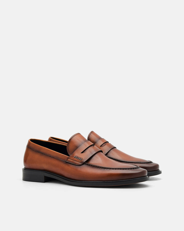 Burnished Leather Penny Loafers - Cognac