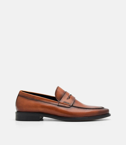 Burnished Leather Penny Loafers - Cognac