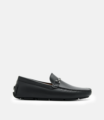 Leather Horsebit Driving Shoes - Black