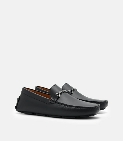 Leather Horsebit Driving Shoes - Black