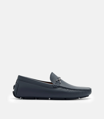 Leather Horsebit Driving Shoes - Navy