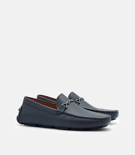 Leather Horsebit Driving Shoes - Navy