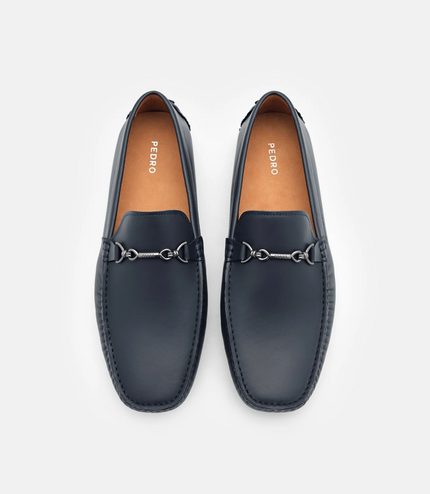 Leather Horsebit Driving Shoes - Navy