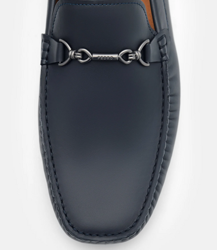 Leather Horsebit Driving Shoes - Navy