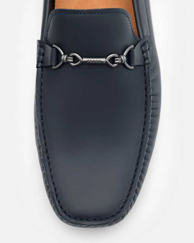 Leather Horsebit Driving Shoes - Navy