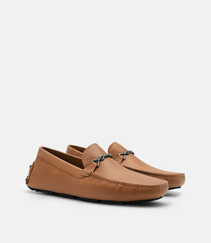 Leather Horsebit Driving Shoes - Sand