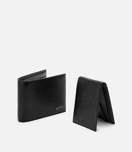 Saffiano Leather Bi-Fold Wallet with Insert - Black