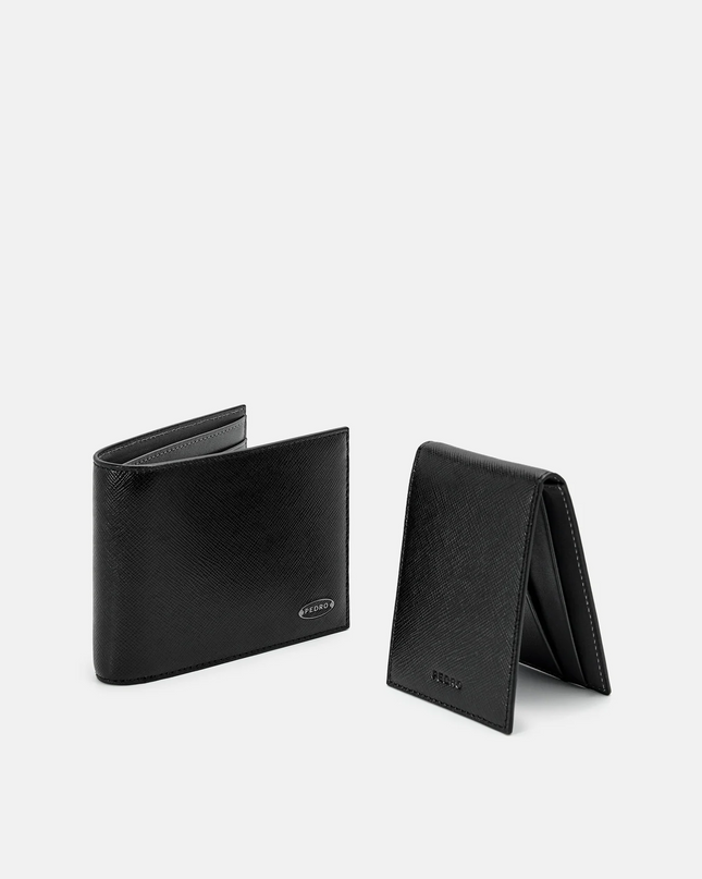 Saffiano Leather Bi-Fold Wallet with Insert - Black