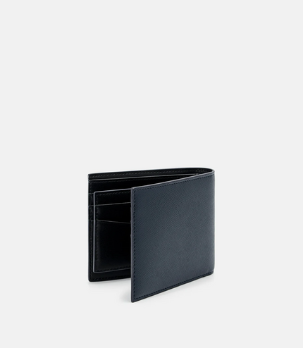 Saffiano Leather Bi-Fold Wallet with Insert - Navy