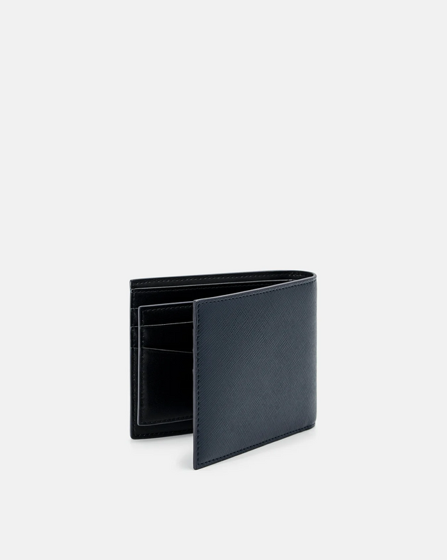 Saffiano Leather Bi-Fold Wallet with Insert - Navy