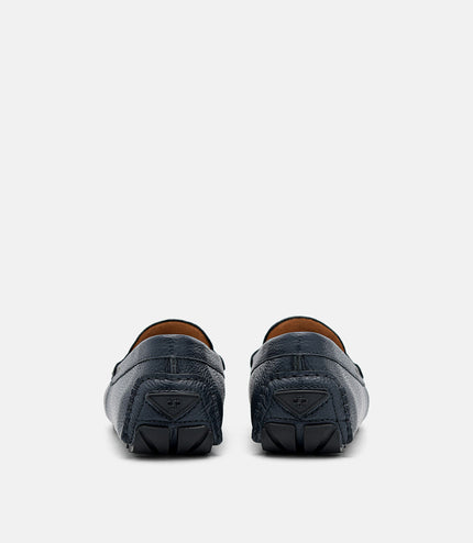 Embossed Leather Driving Shoes - Navy