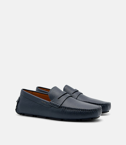 Embossed Leather Driving Shoes - Navy