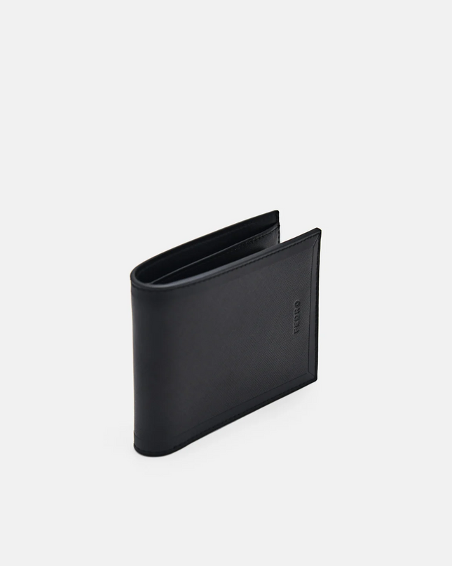 Leather Bi-Fold Wallet with Insert - Black